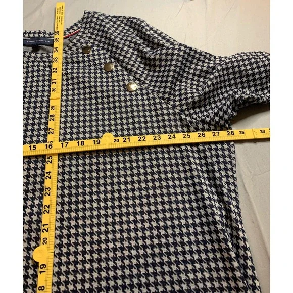 Tommy Hilfiger Houndstooth Dress 3X Gold Buttons 3/4 Sleeve A-Line Navy White - Picture 8 of 8